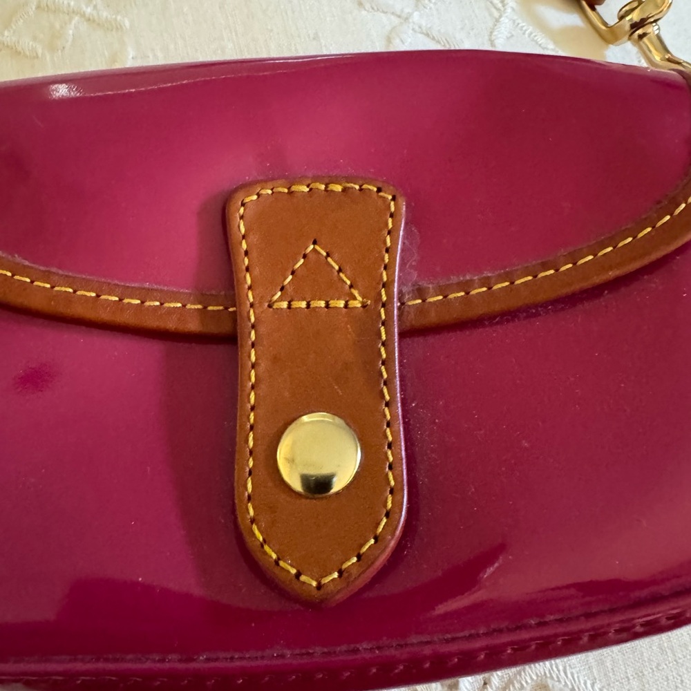 Dooney & Bourke Red and Brown Leather Wristlet with Gold Accents